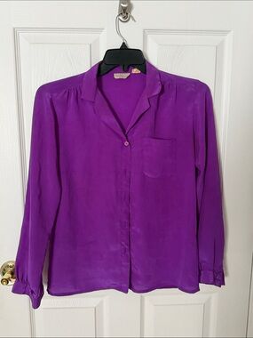Vintage townhouse  Silk-Blend Purple Button-Down Women's Blouse size 12